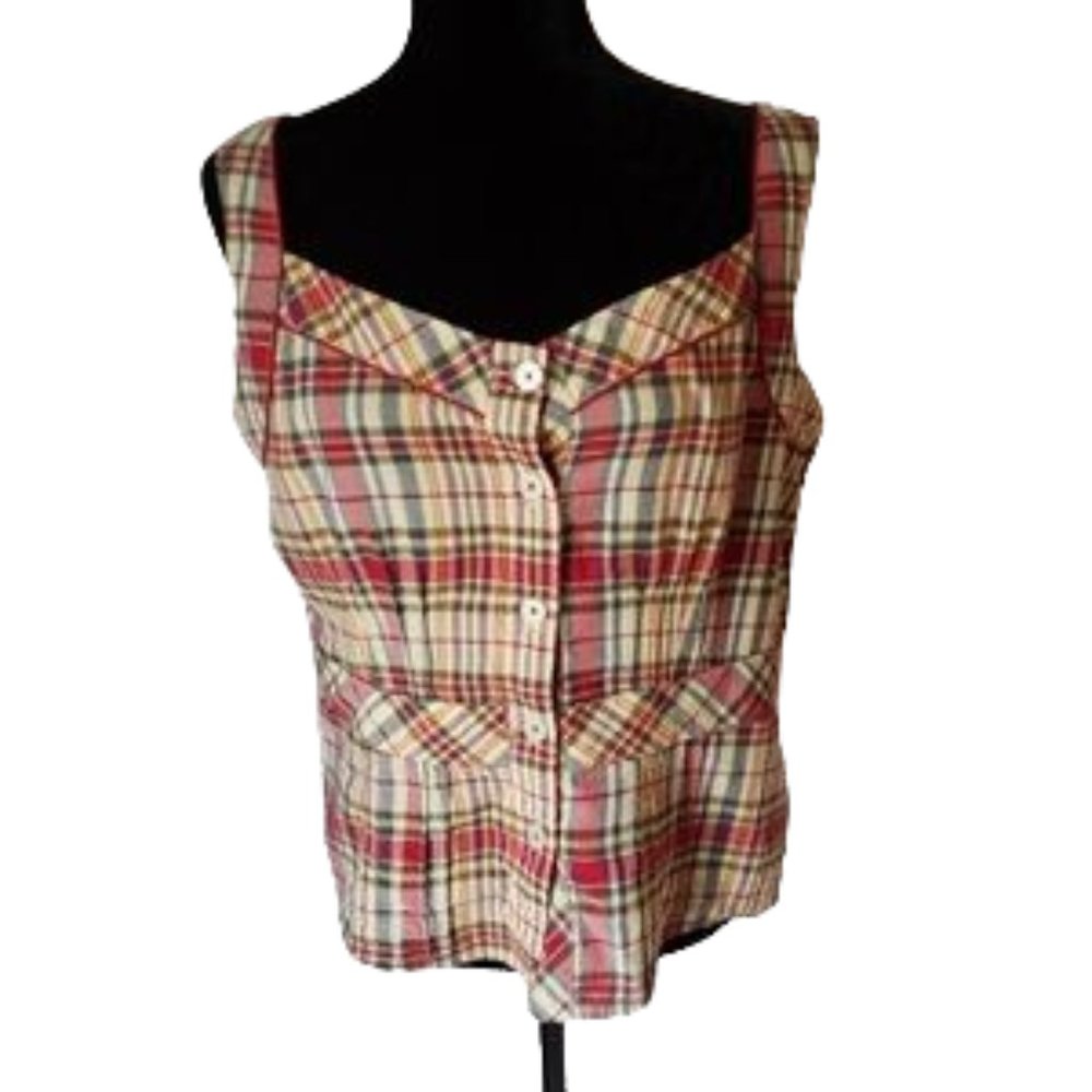 Tommy Hilfiger | Plaid button down pleated tank L - Picture 5 of 11